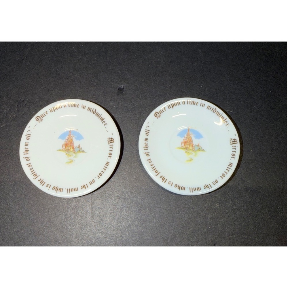2 Paul Cardew Snow White Miniature Saucers Castle Fairy Tale Porcelain